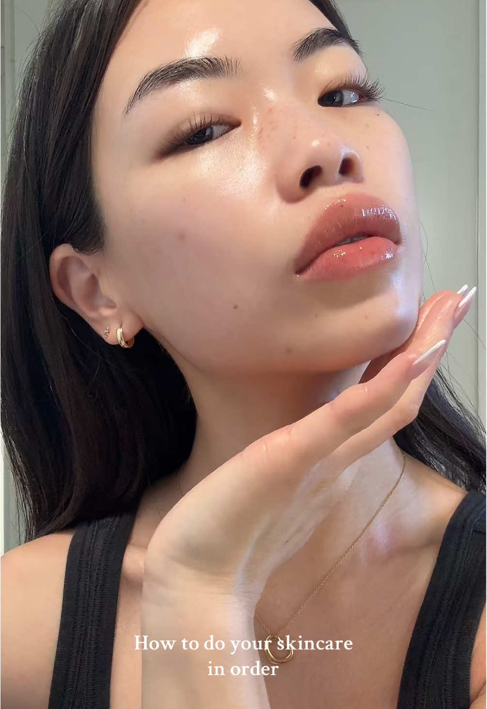 My skincare in order 💛 @ROUND LAB toner @Tatcha brightening serum, dewy skin cream @Anua Store US rice ceramide serum, sunscreen @laneige_us lip serum